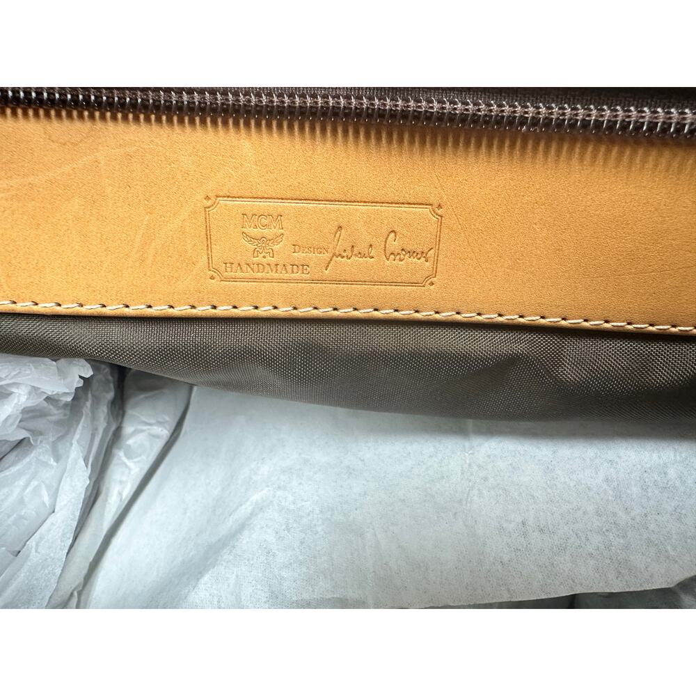 MCM Visetos Nylon Leather Logo Shoulder Tote Bag Brown Large Chain Straps - Picture 13 of 16
